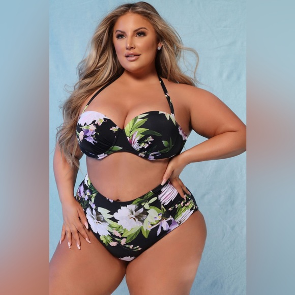 Coastal Waves Bikini Swimsuit 2pc Floral Tropical 2X New - Picture 1 of 9